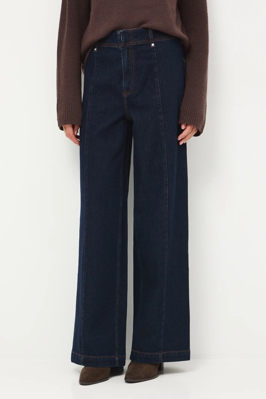 Jeansy damskie wide leg z przeszyciami granatowy RW25-SJD803