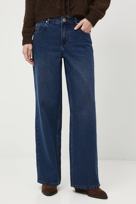 Jeansy damskie wide leg z efektem sprania granatowy RW25-SJD901