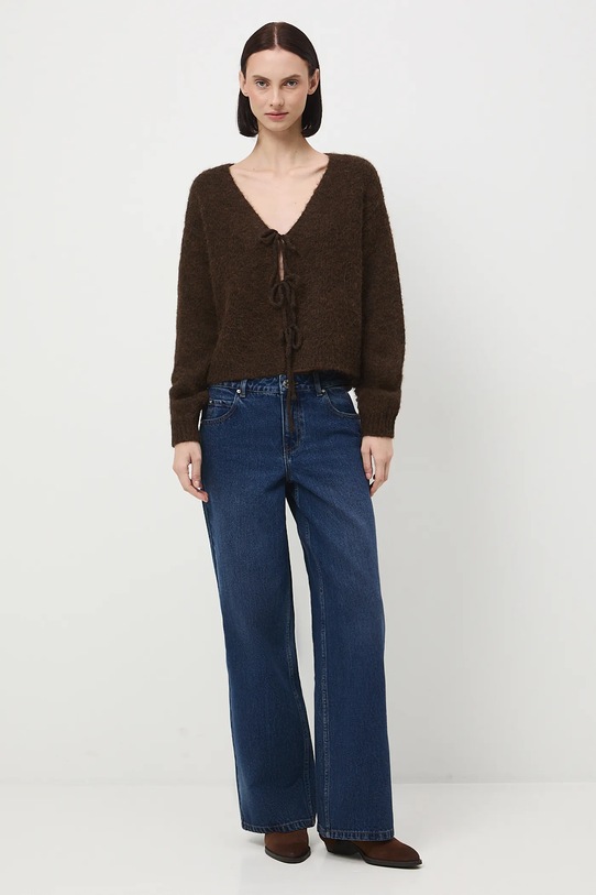 Jeansy damskie wide leg z efektem sprania RW25-SJD901 granatowy RW25
