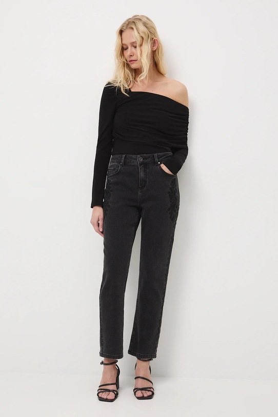 Jeansy damskie slim z ozdobnym haftem czarny RW25-SJDA00