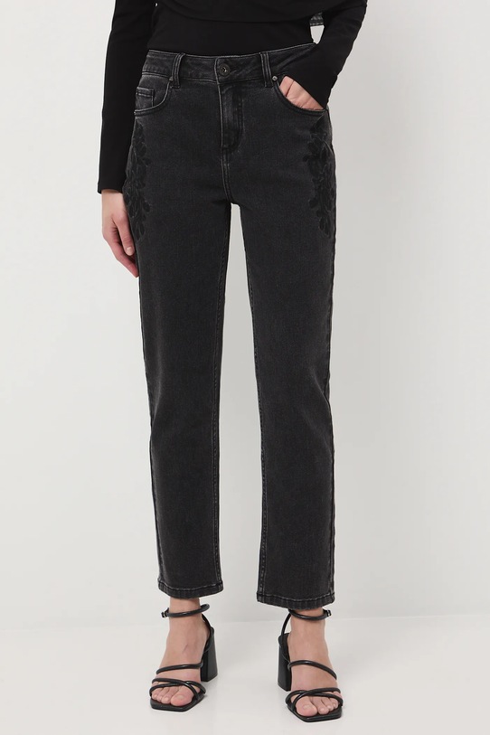 Jeansy damskie slim z ozdobnym haftem RW25-SJDA00 czarny RW25