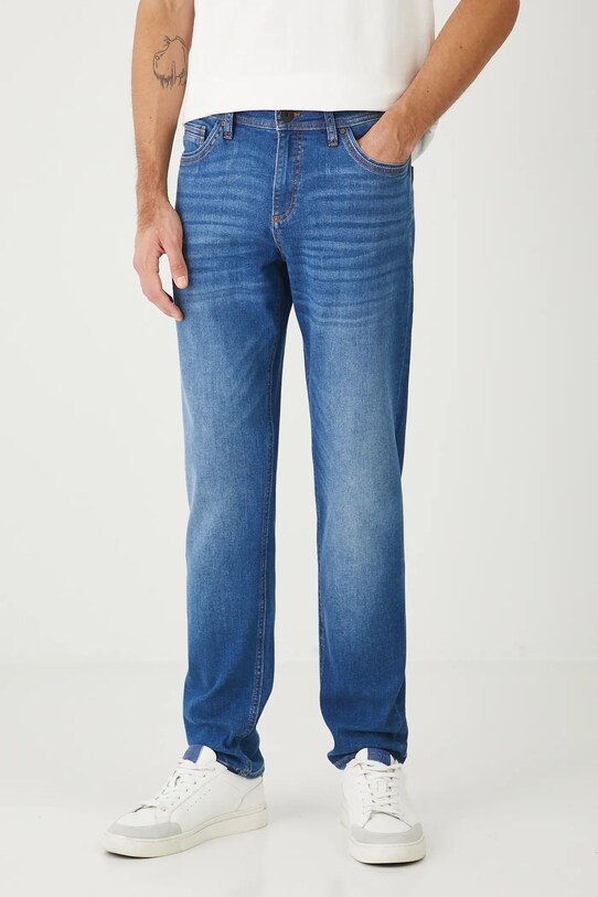 Jeansy męskie slim z efektem sprania RW25.SJM014 niebieski RW25