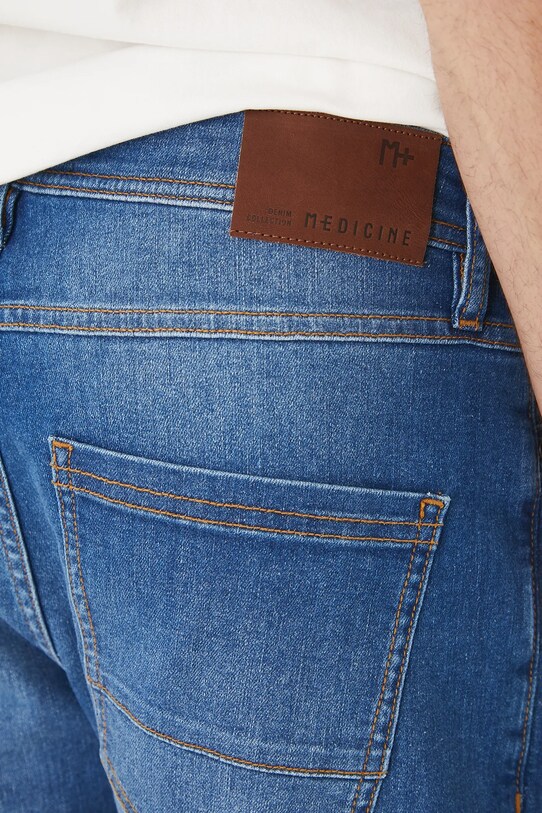 Jeansy męskie slim z efektem sprania niebieski RW25.SJM014