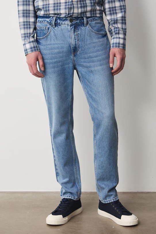 Bavlněné džíny tapered se sepraným efektem modrá RW25.SJM202