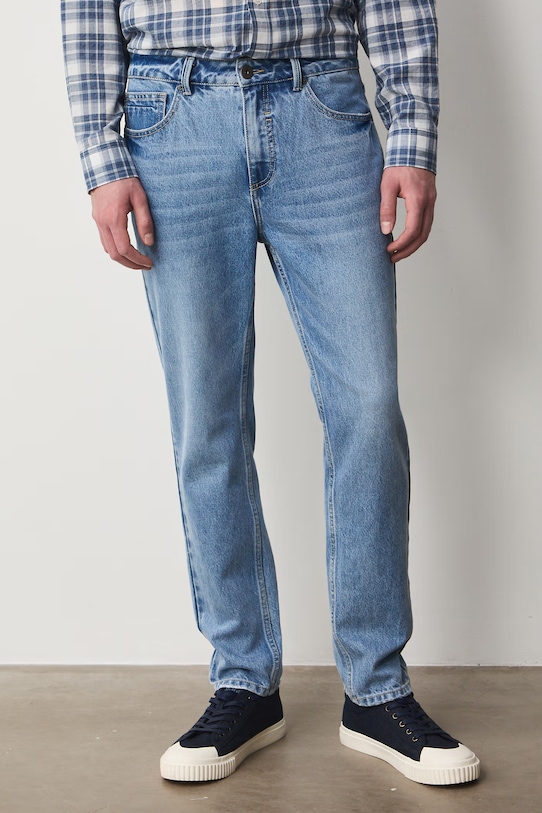 Bavlněné džíny tapered se sepraným efektem modrá RW25.SJM202