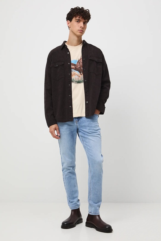 Jeansy męskie slim z efektem sprania RW25-SJM305 niebieski RW25