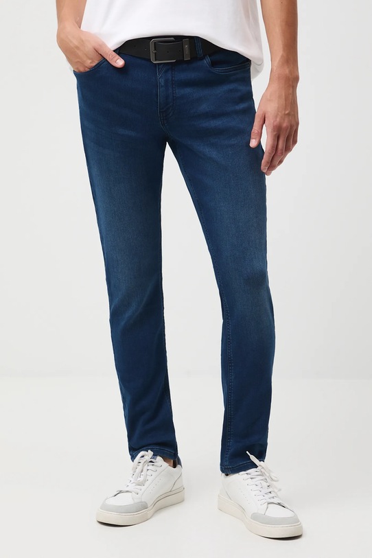 Jeansy męskie slim z efektem sprania granatowy RW25-SJM506
