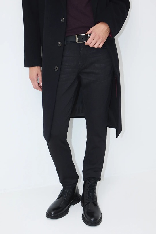 Jeansy męskie slim z efektem sprania czarny RW25-SJM506