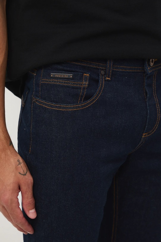 Jeansy męskie straight z surowego denimu granatowy RW25-SJM607