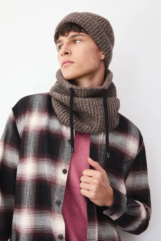 Komin męski z domieszką wełny średniej grubości brązowy RW25-SOM700