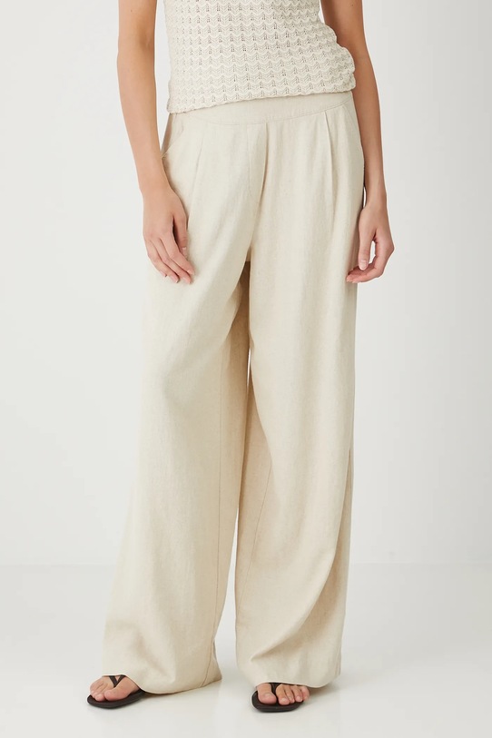 Spodnie damskie wide leg lniane RW25-SPD101 beżowy RS26