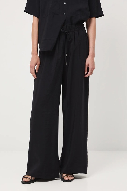 Spodnie damskie wide leg gładkie tkanina czarny RW25-SPD102