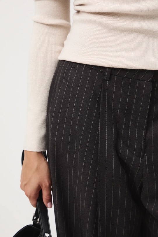 Spodnie z domieszką wełny damskie wide leg RW25-SPD500 szary