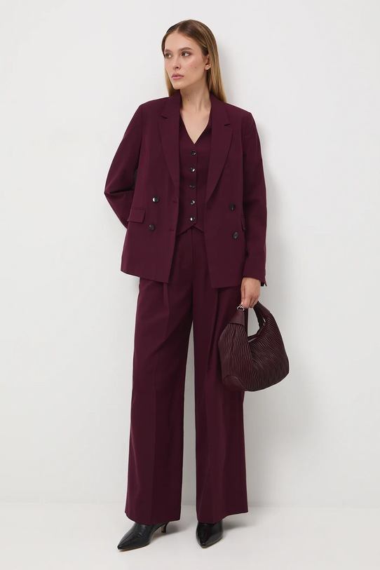 Spodnie z domieszką wełny damskie wide leg RW25-SPD500 bordowy RW25