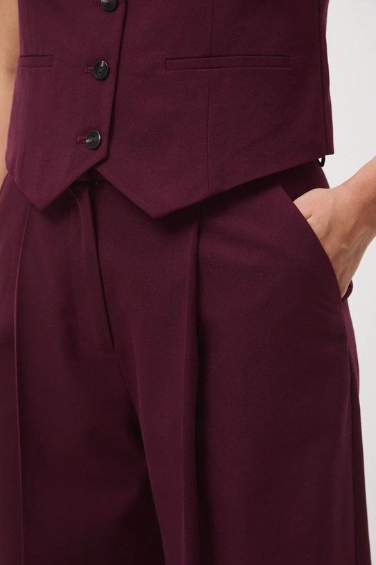 Spodnie z domieszką wełny damskie wide leg bordowy RW25-SPD500