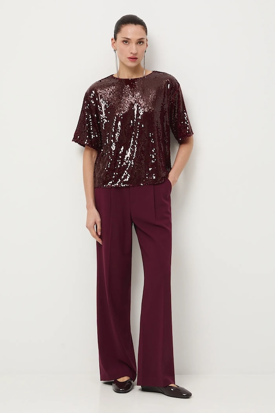 Nohavice hladké wide leg RW25-SPDA01 burgundské RW25