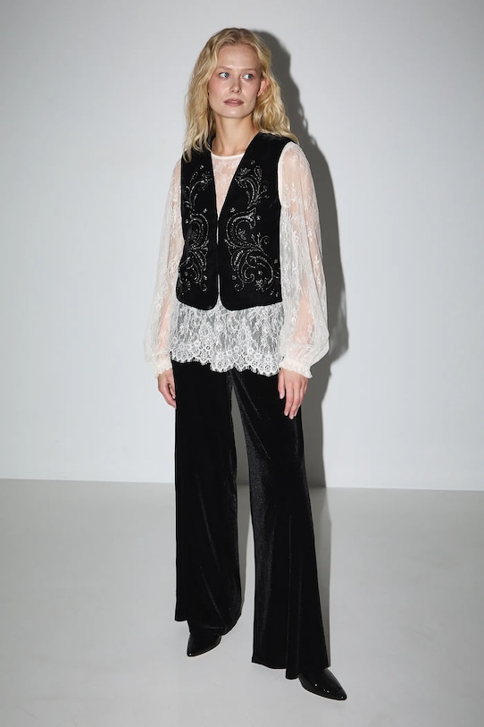 Spodnie damskie wide leg welurowe dzianina czarny RW25-SPDA03