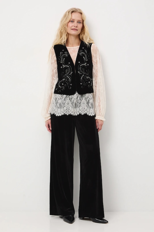 Spodnie damskie wide leg welurowe RW25-SPDA03 czarny RW25