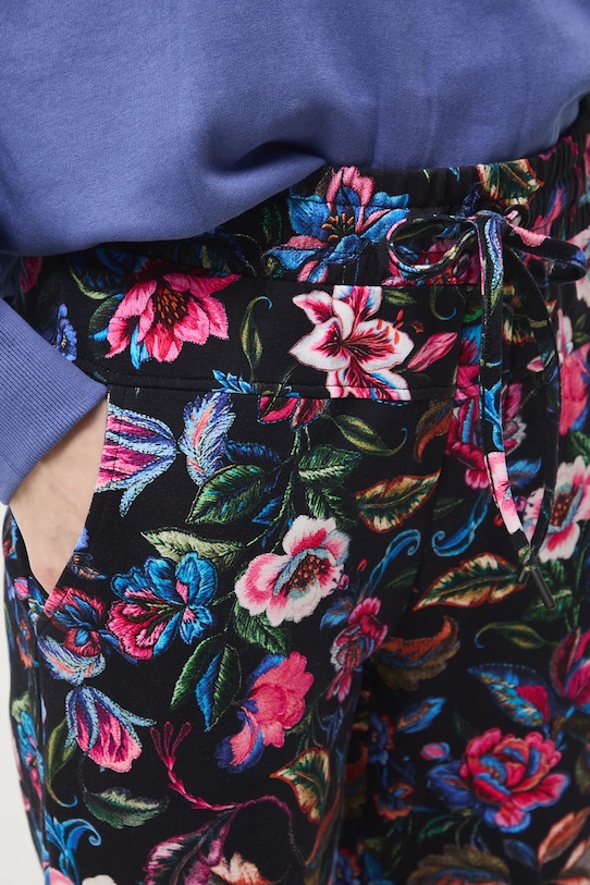 Spodnie dresowe bawełniane damskie z elastanem wzorzyste czarny RW25-SPDB00