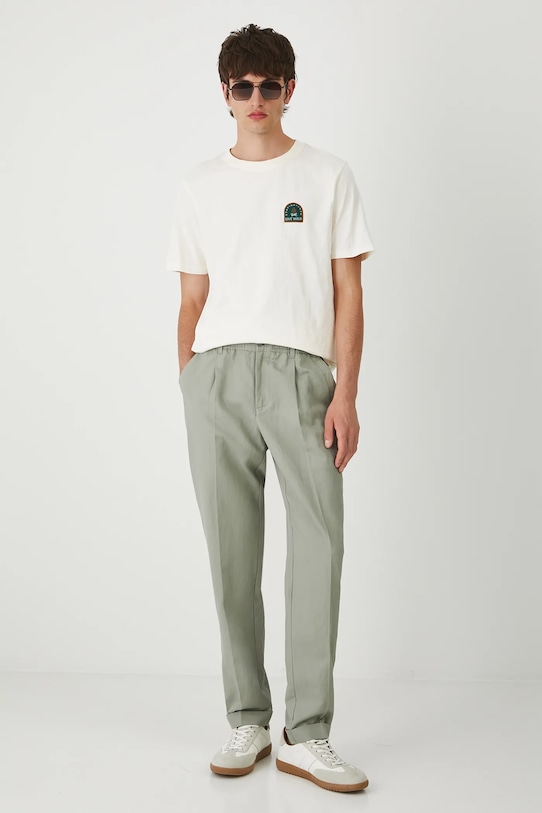 Spodnie z domieszką lnu męskie gładkie RW25.SPM200 zielony RW25