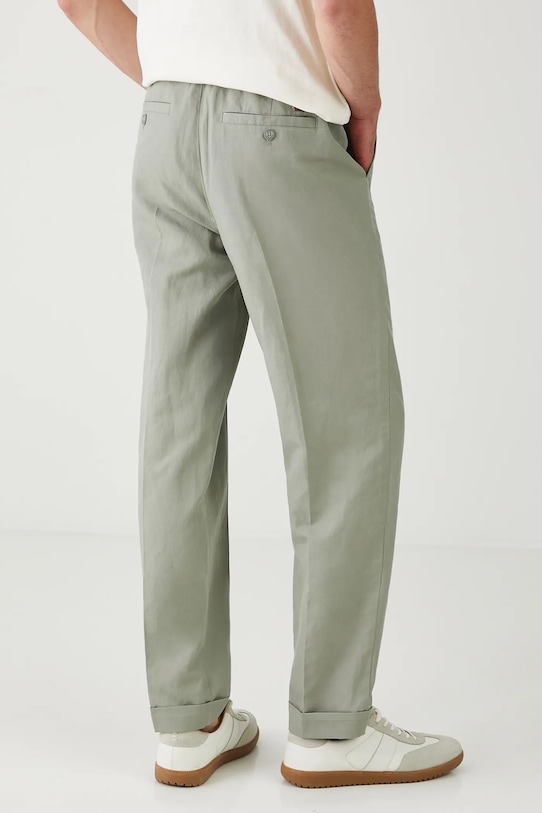 Odzież Spodnie z domieszką lnu męskie gładkie RW25.SPM200 zielony