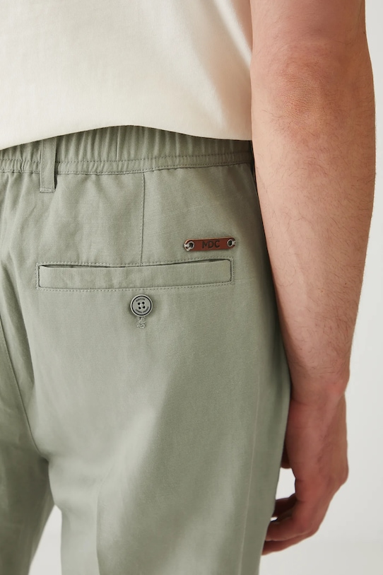 Spodnie z domieszką lnu męskie gładkie zielony RW25.SPM200