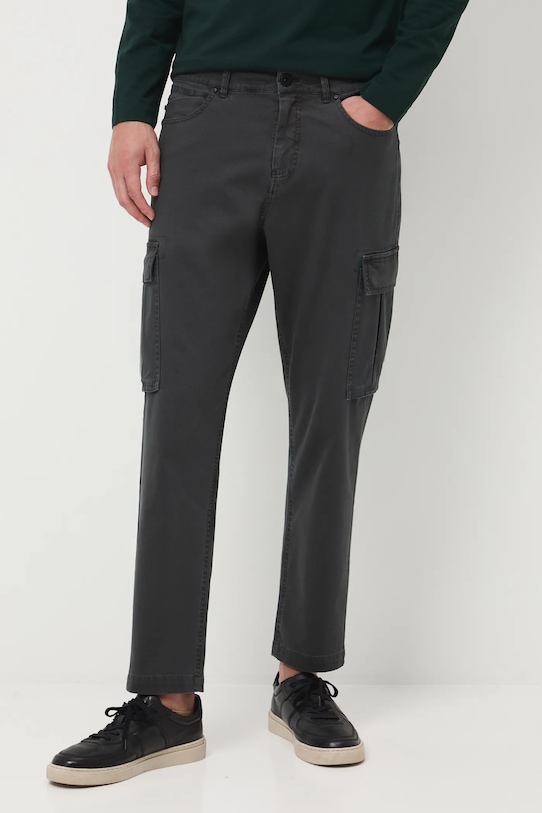 Spodnie bawełniane męskie tapered z elastanem i kieszeniami cargo z elastanem szary RW25-SPM803