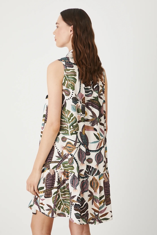Odzież Sukienka damska midi z wiskozy wzorzysta RW25.SUD011 beżowy