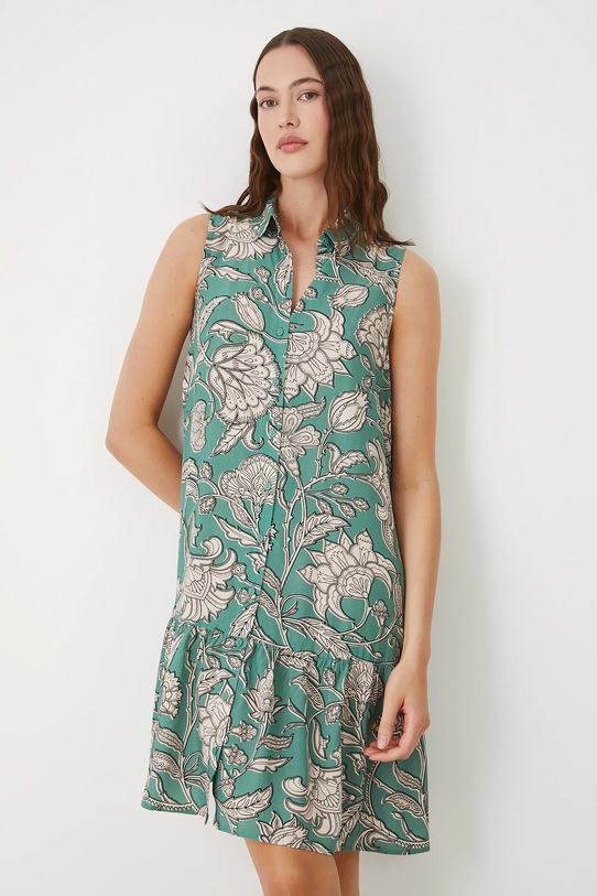 Sukienka damska midi z wiskozy wzorzysta midi turkusowy RW25.SUD011