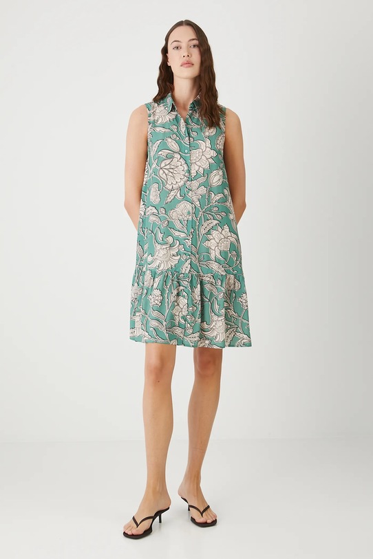 Sukienka damska midi z wiskozy wzorzysta RW25.SUD011 turkusowy RW25