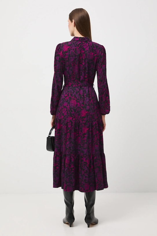 Odzież Sukienka damska midi z paskiem wzorzysta RW25-SUD0B1 czarny