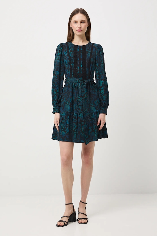 Sukienka damska mini z paskiem wzorzysta wzorzyste czarny RW25-SUD0B2