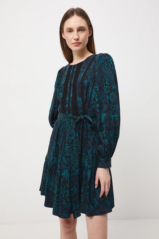 Sukienka damska mini z paskiem wzorzysta RW25-SUD0B2 czarny RW25