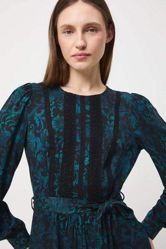 Sukienka damska mini z paskiem wzorzysta czarny RW25-SUD0B2