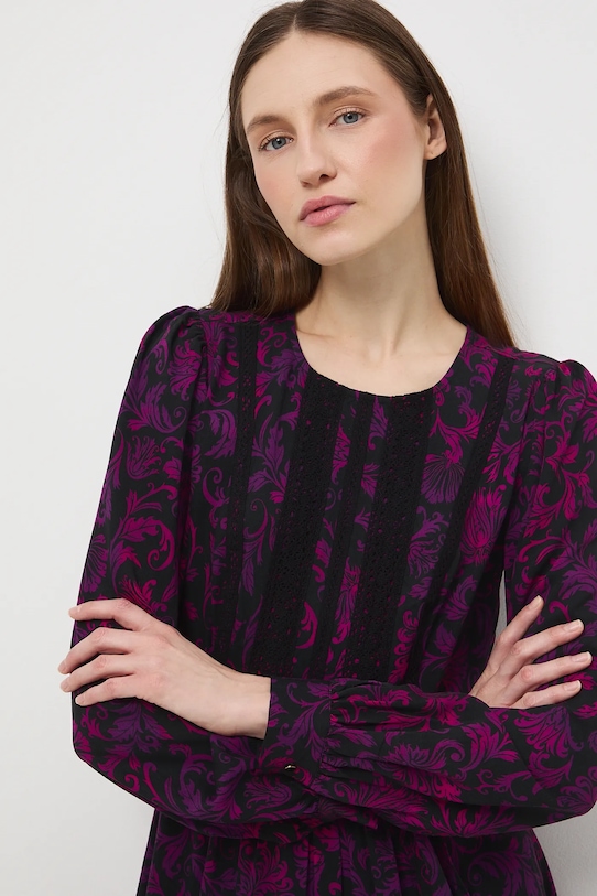 Sukienka damska mini z paskiem wzorzysta czarny RW25-SUD0B2