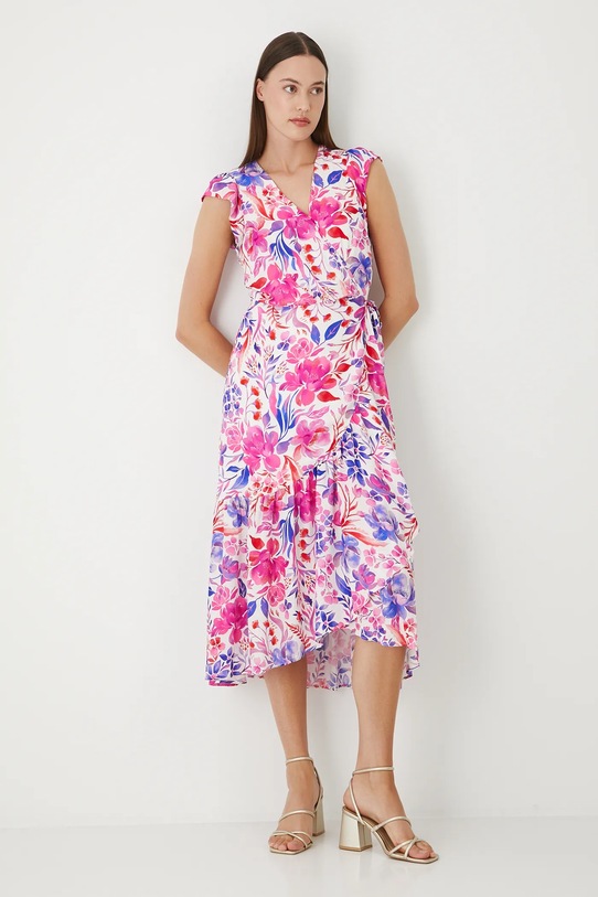 Sukienka damska midi z wiskozy wzorzysta midi biały RW25-SUD202