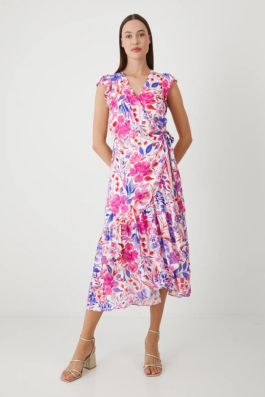 Sukienka damska midi z wiskozy wzorzysta RW25-SUD202 biały RW25