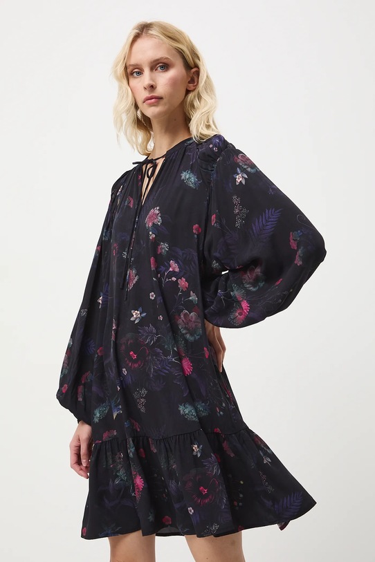 Sukienka damska mini z wiskozy wzorzysta casual czarny RW25-SUD702