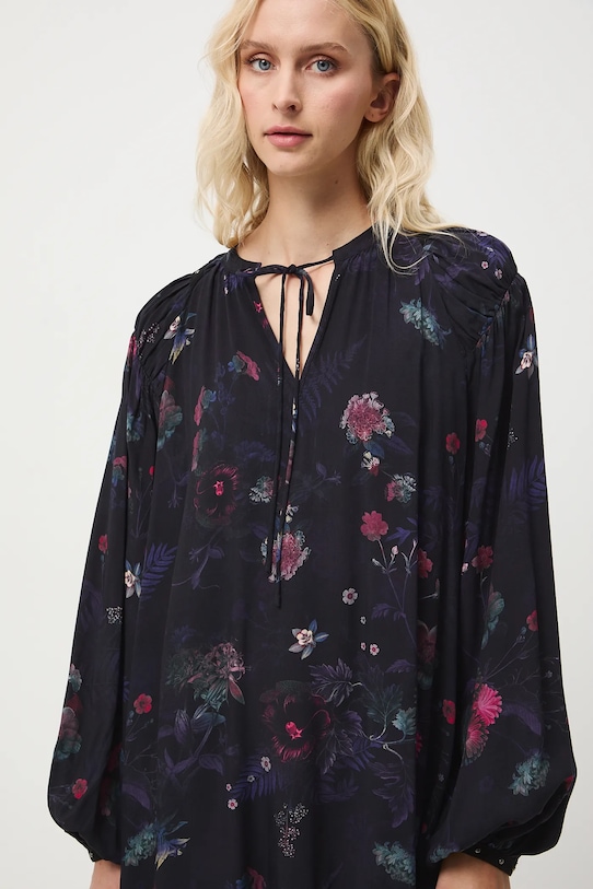 Sukienka damska mini z wiskozy wzorzysta czarny RW25-SUD702