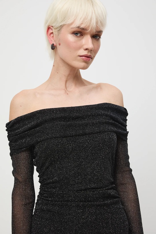 Sukienka damska mini z metaliczną nicią srebrny RW25-SUDA01