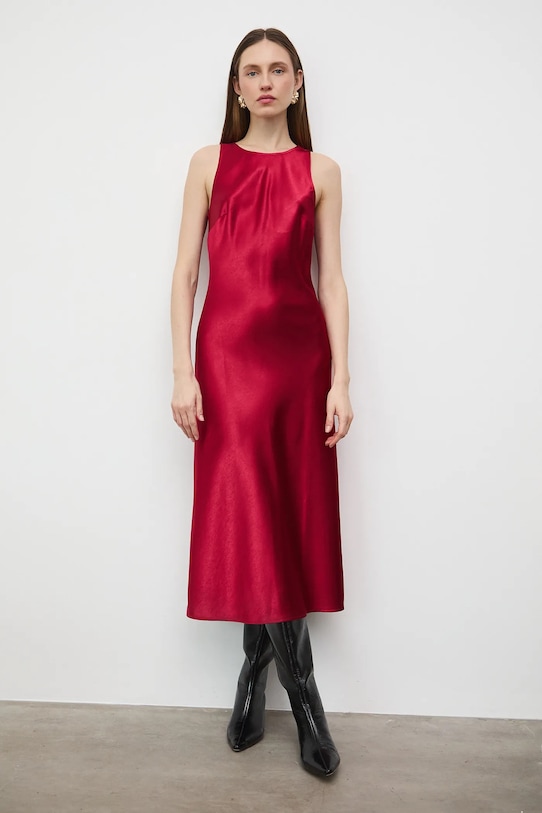 Sukienka midi gładka gładkie czerwony RW25-SUDB09