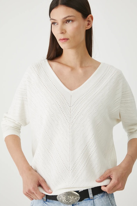 Sweter damski ażurowy z wiskozą beżowy RW25-SWD020