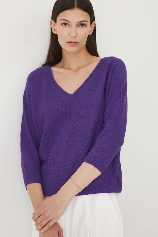 Sweter damski ażurowy z wiskozą fioletowy RW25-SWD020