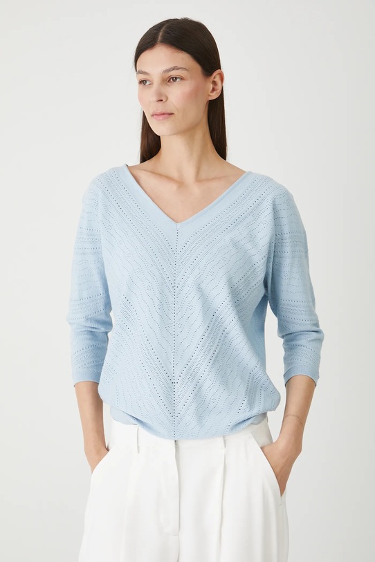 Sweter damski ażurowy z wiskozą niebieski RW25-SWD020