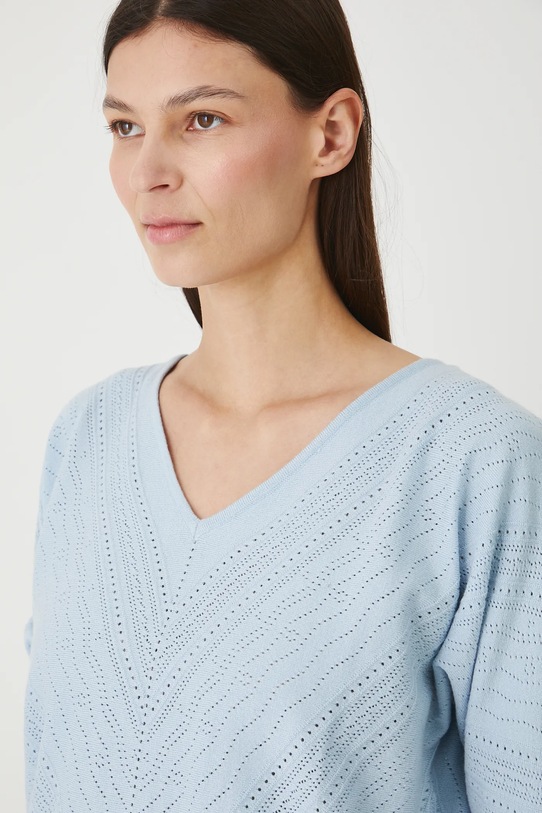 Sweter damski ażurowy z wiskozą RW25-SWD020 niebieski