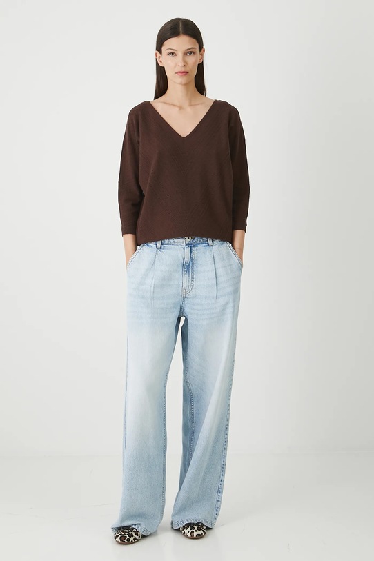 Sweter damski ażurowy z wiskozą RW25-SWD020 brązowy RW25