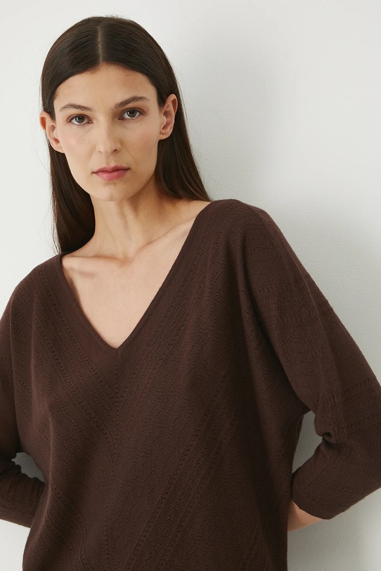 Sweter damski ażurowy z wiskozą RW25-SWD020 brązowy