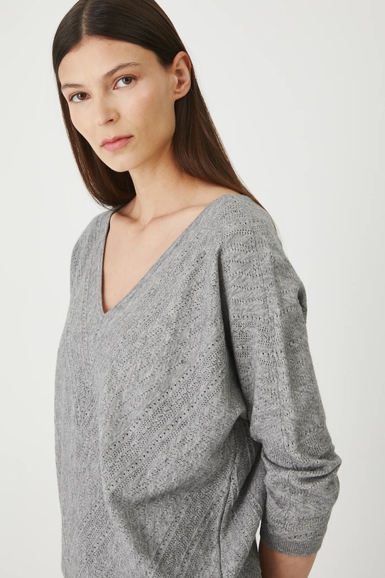 Sweter damski ażurowy z wiskozą szary RW25-SWD020