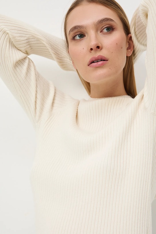 Sweter damski prążkowany pozostałe beżowy RW25-SWD054