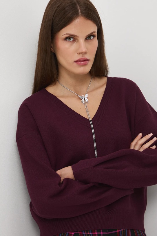 Sweter damski z wiskozą bordowy RW25-SWD064